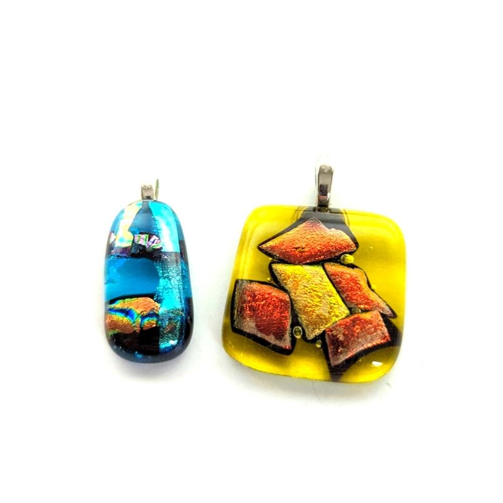 Artisan Made Stunning Square Multicolor Foiled Metallic Art Glass Pendants